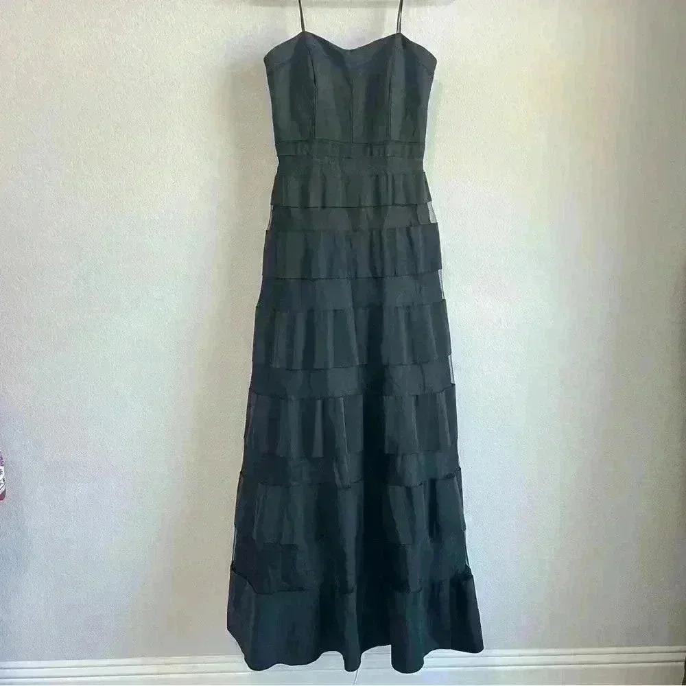 Aidan Mattox Women's Organza Black Sheer Illusion Lined Gown Dress Size 8